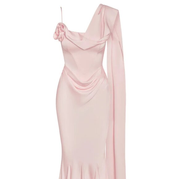 Celine Corset Drape Satin Gown - Pink - Picture 3 of 10